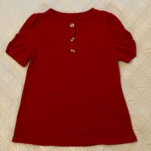Women’s Burgundy Knit Top, Ruched Sleeves, Size Small